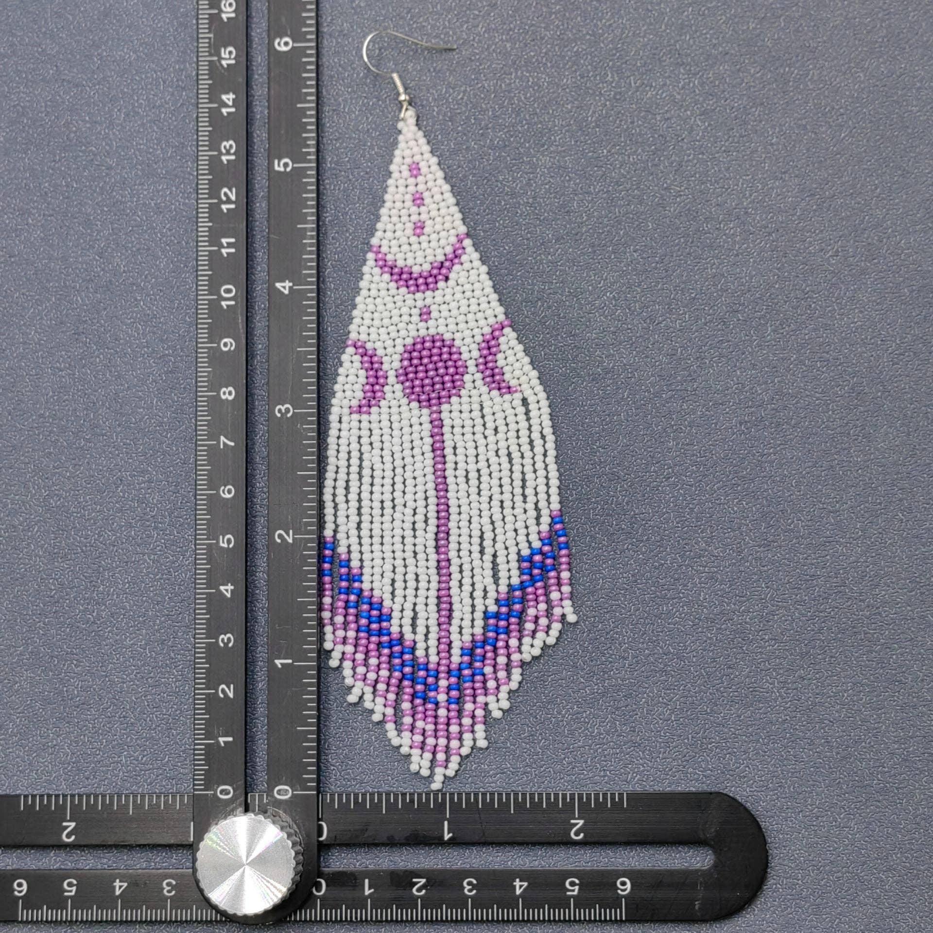 Sun Moon Seed Beads Fringe Dangle Earrings - BJ/SB/MS - Spiral Circle