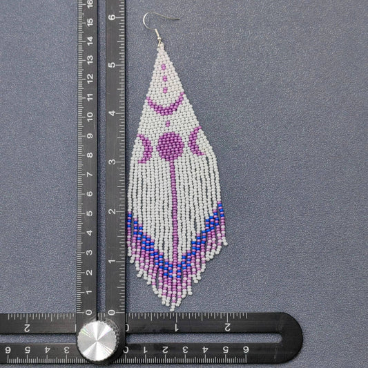 Sun Moon Seed Beads Fringe Dangle Earrings - BJ/SB/MS - Spiral Circle