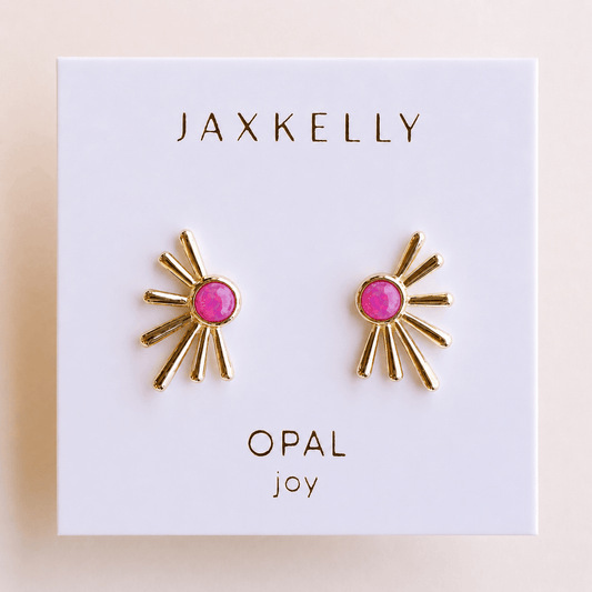 Sun Ray | Pink Opal | Gold Earrings - Spiral Circle