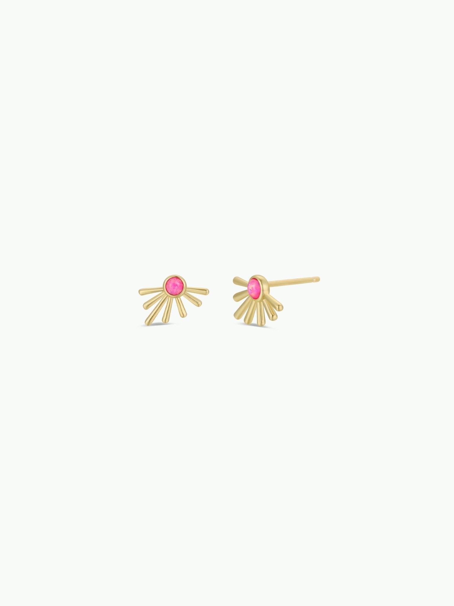 Sun Ray | Pink Opal | Gold Earrings - Spiral Circle