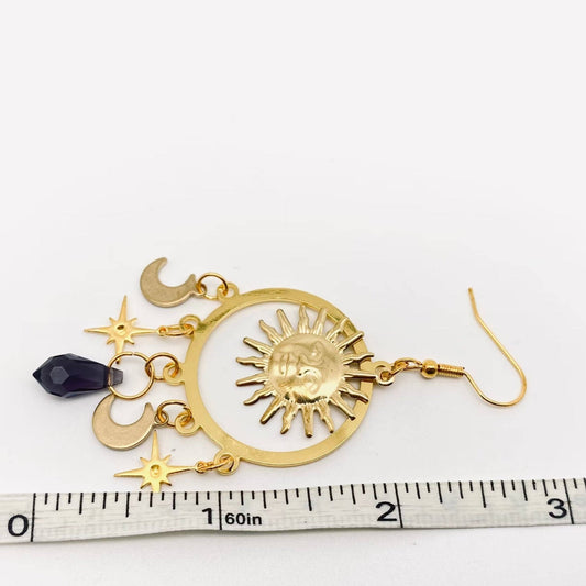 Sun Star Moon Earrings - Spiral Circle