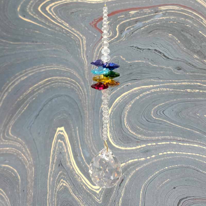 Suncatcher / Rainbow Maker Chakra Single Octagonal Stringer #1 w/ Ball | Assorted - Spiral Circle