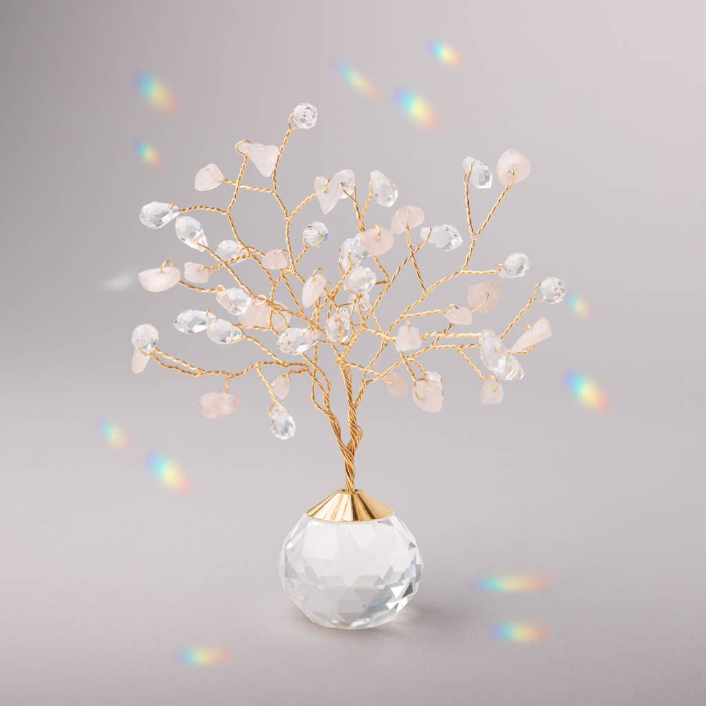 Suncatcher Tree of Life - Rose Quartz/Love/Gold - Spiral Circle