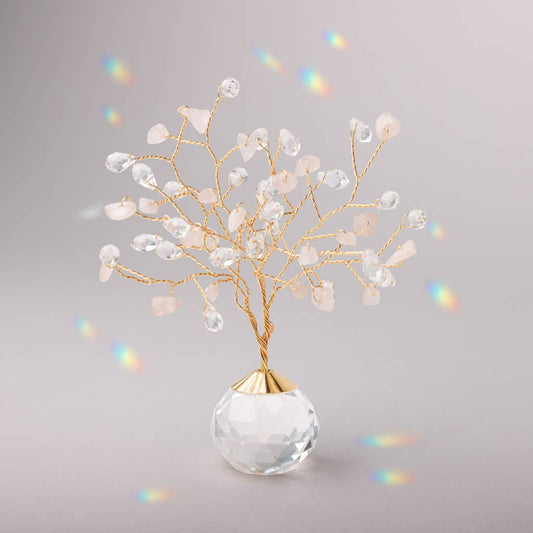 Suncatcher Tree of Life - Rose Quartz/Love/Gold - Spiral Circle