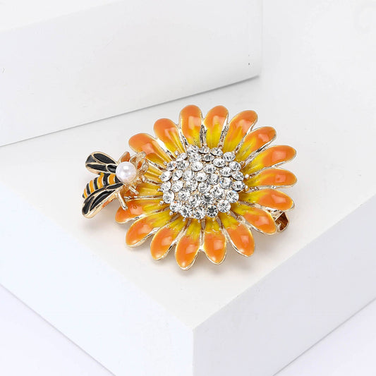 Sunflower & Bee Brooch - Spiral Circle