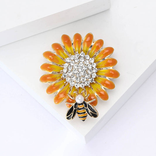 Sunflower & Bee Brooch - Spiral Circle