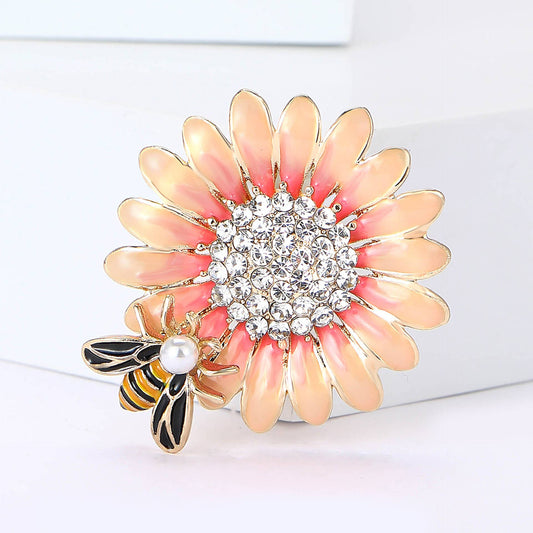 Sunflower & Bee Brooch - Spiral Circle