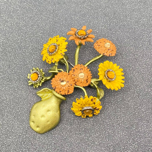 Sunflower Brooch In A Vase Brooch - Spiral Circle
