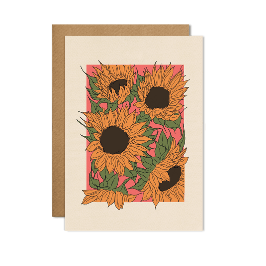 Sunflower Drawing Plain Greetings Card - Spiral Circle