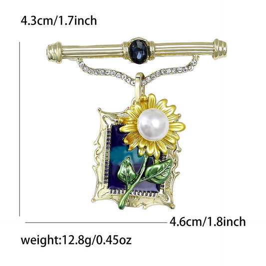 Sunflower in Frame Brooch - Spiral Circle