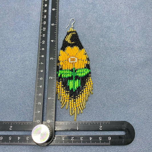 Sunflower Seed Beads Fringe Earrings - Spiral Circle