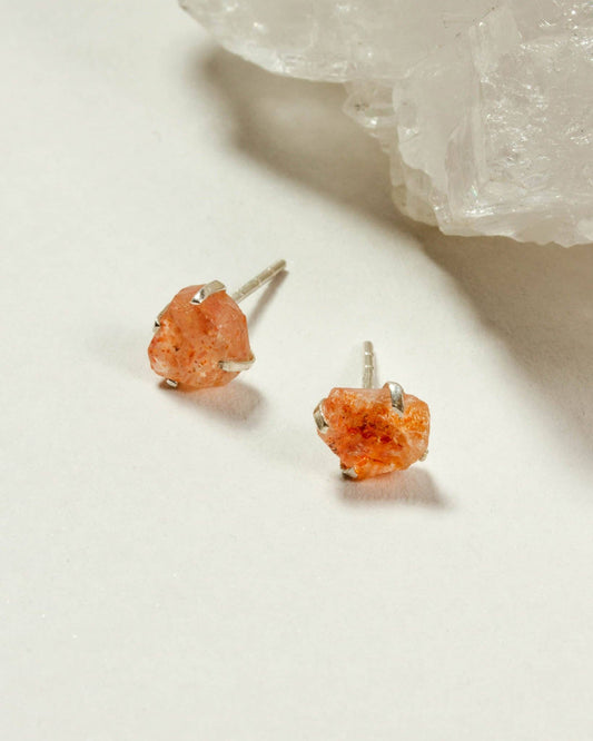Sunstone Beauty Post Earrings | Sterling Silver - Spiral Circle