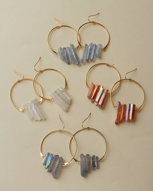 Super Nova Earrings - Mystic AB Clear Quartz - Spiral Circle