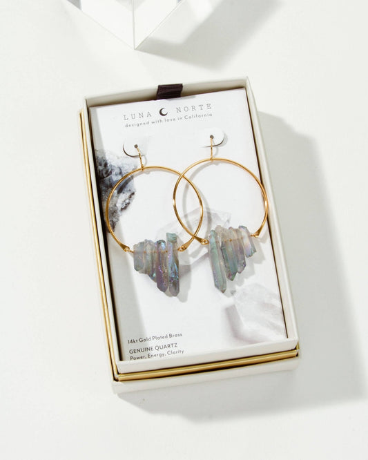 Super Nova Earrings - Rainbow Quartz - Spiral Circle