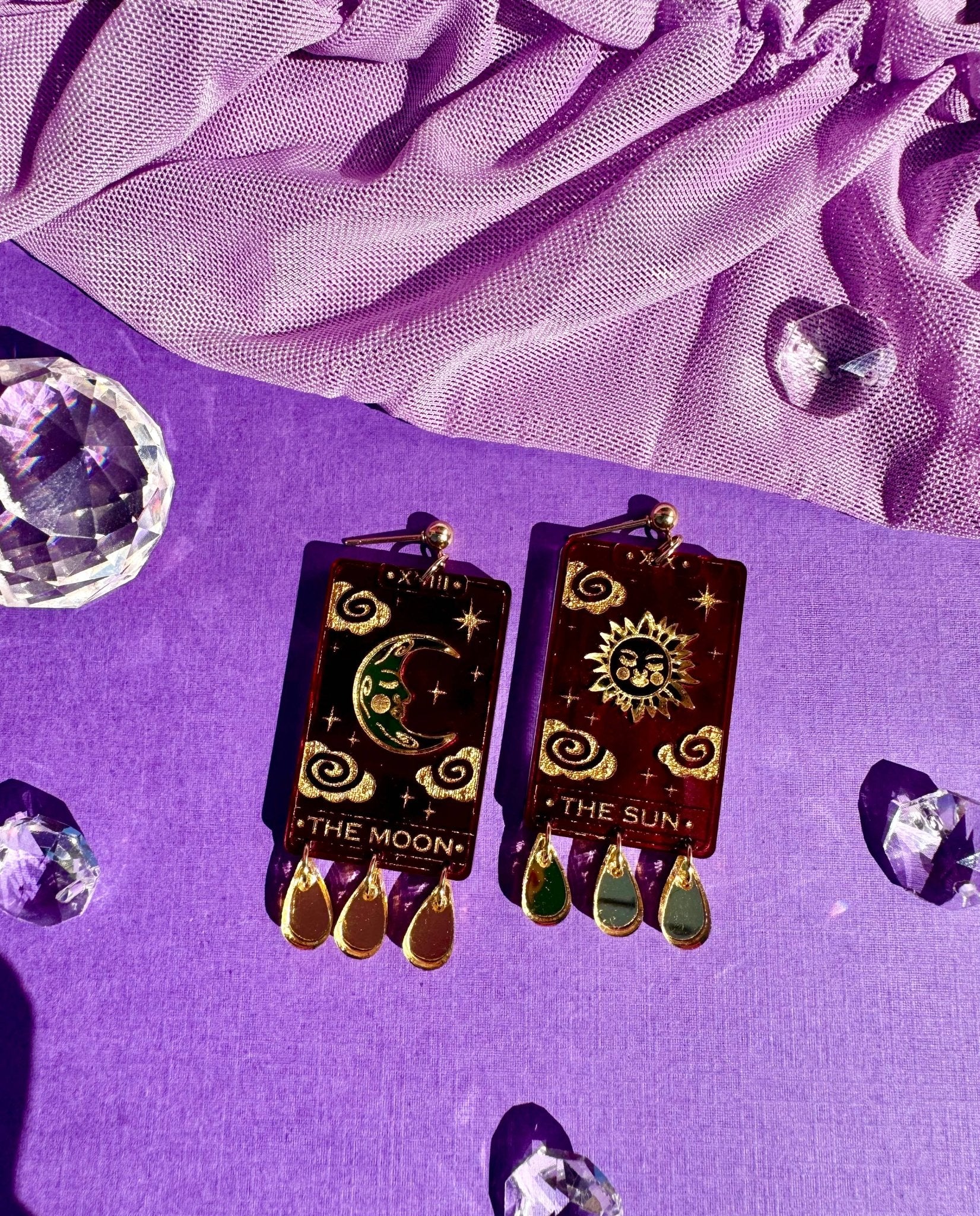 Tarot Cards Sun & Moon Earrings - Spiral Circle