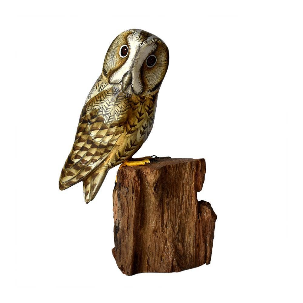 Tawny owl on tree trunk 12cm - Spiral Circle