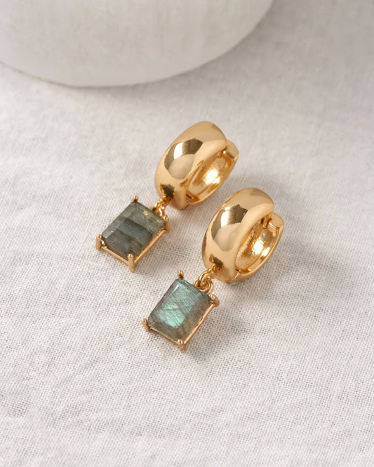 The Classic Form Labradorite Huggie Hoops - Spiral Circle