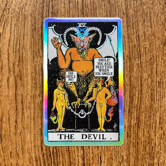 The Devil | Smile | Holographic Tarot Sticker - Spiral Circle