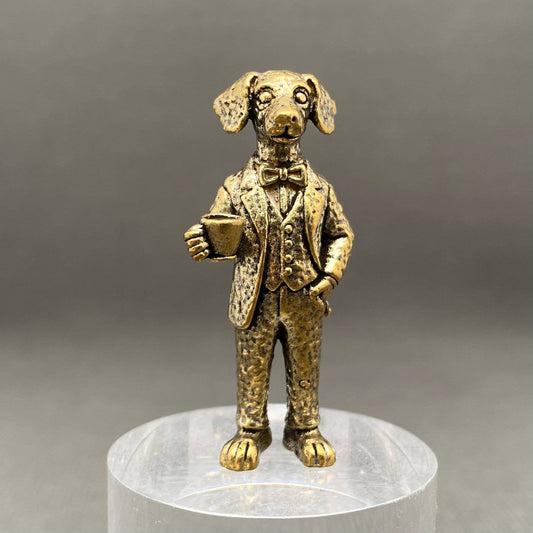 The Dog Drinking Coffee Brass Crafts Desktop Ornaments - Spiral Circle