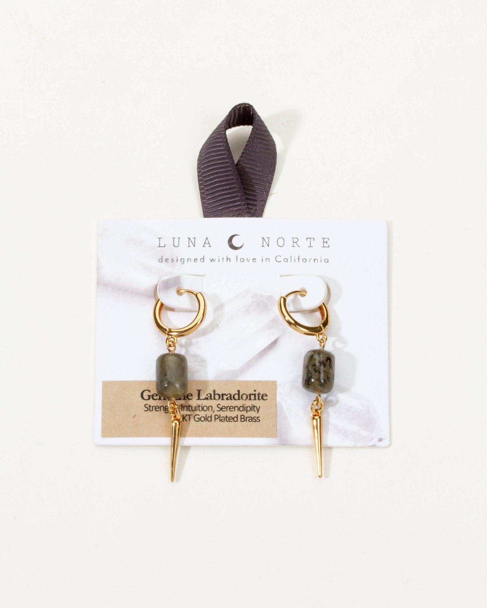 The Gem Spike Huggie Hoop Earrings- Labradorite - Spiral Circle