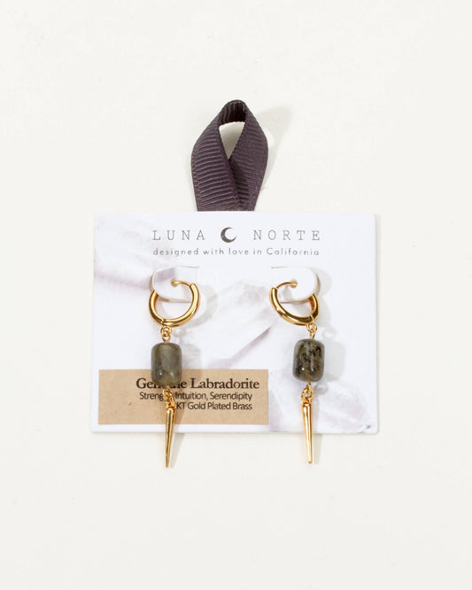 The Gem Spike Huggie Hoop Earrings- Labradorite - Spiral Circle
