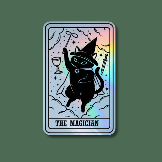 The Magician Black Cat Tarot Card Holographic Sticker - Spiral Circle