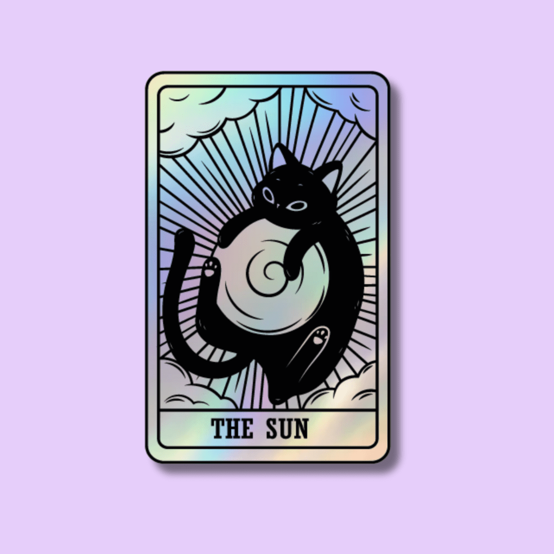 The Sun Cat Tarot Holographic Sticker - Spiral Circle