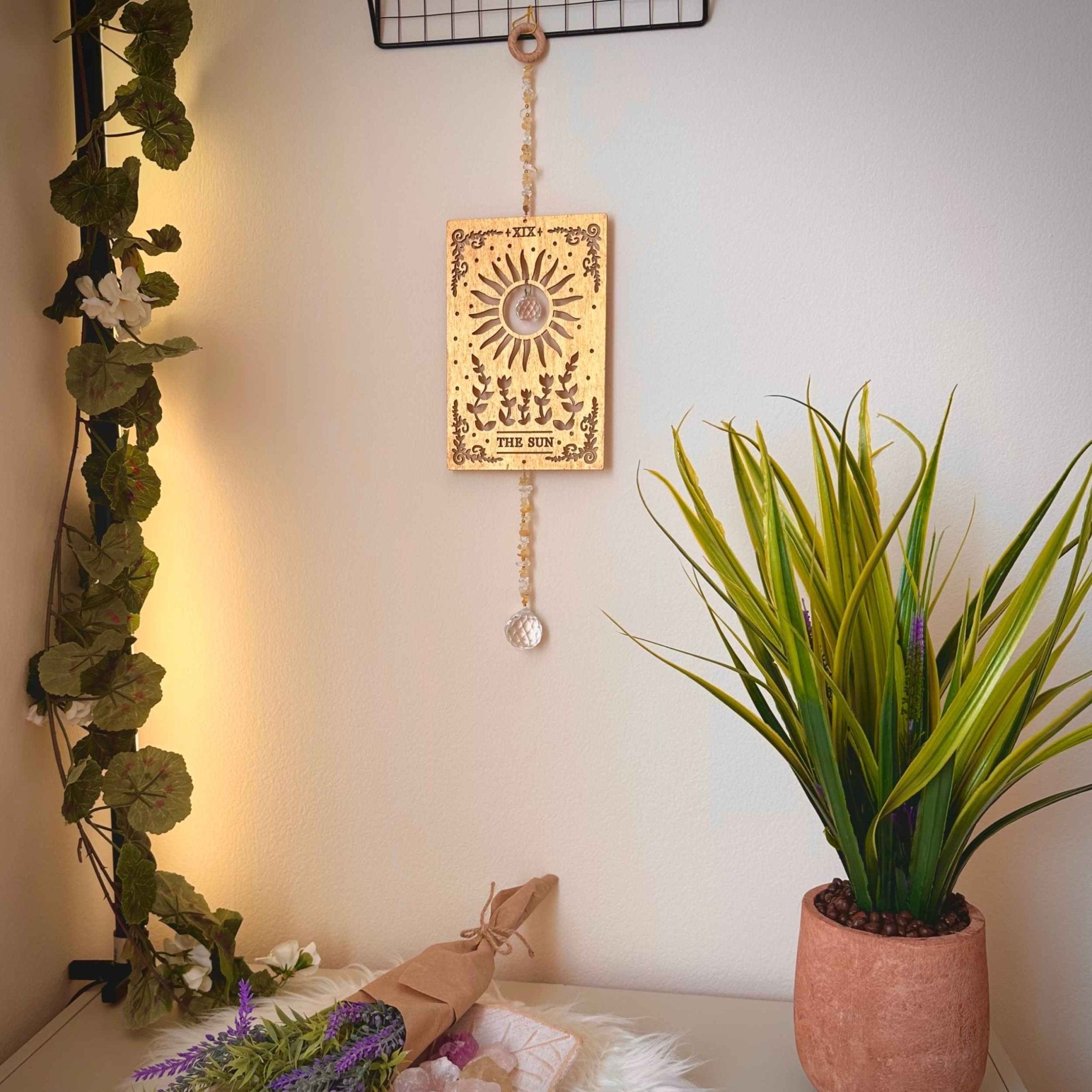 The Sun - Wooden Tarot Suncatcher - Spiral Circle
