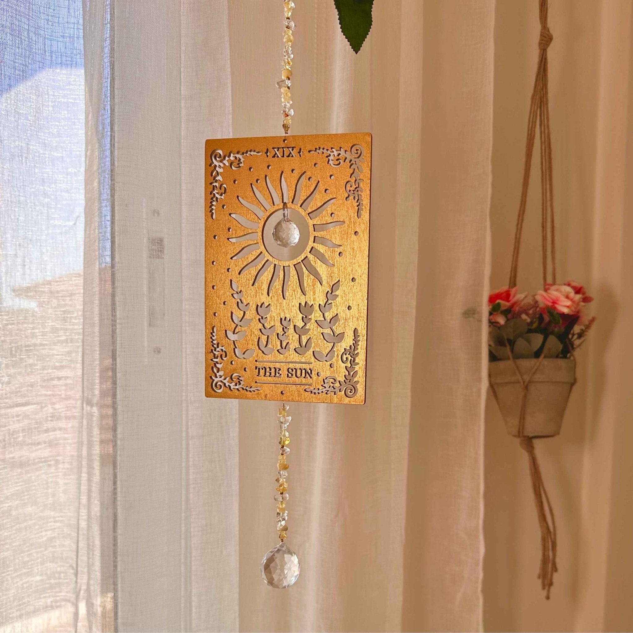 The Sun - Wooden Tarot Suncatcher - Spiral Circle