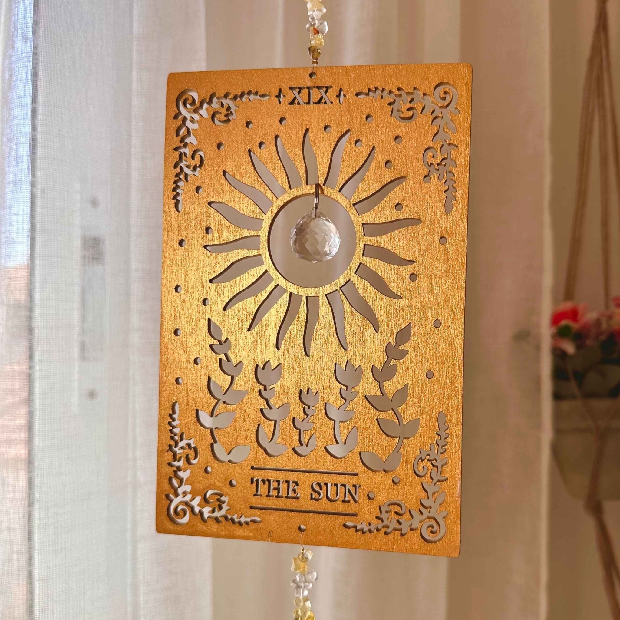The Sun - Wooden Tarot Suncatcher - Spiral Circle