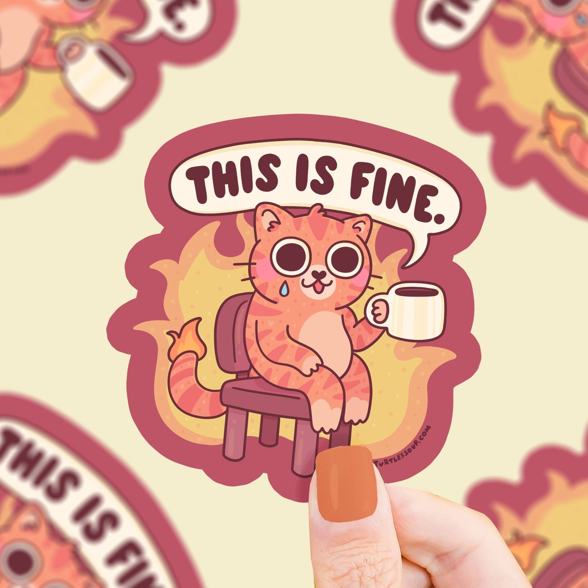 This Is Fine On Fire Meme Funny Vinyl Sticker - Spiral Circle