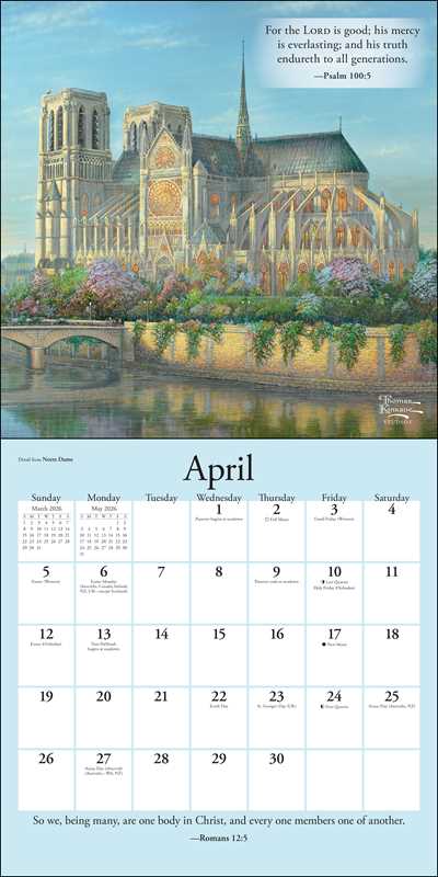 Thomas Kinkade Gardens of Grace 2026 Wall Calendar with Scripture by Thomas Kinkade - Spiral Circle