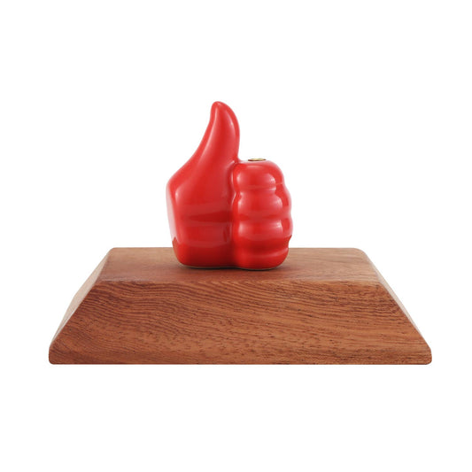 Thumbs Up Incense Holder w/Wood Base - Spiral Circle