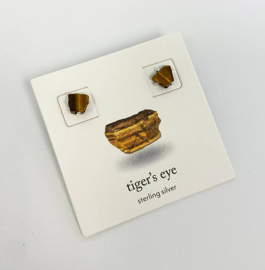 Tiger's Eye Beauty Post Earrings | Sterling Silver - Spiral Circle