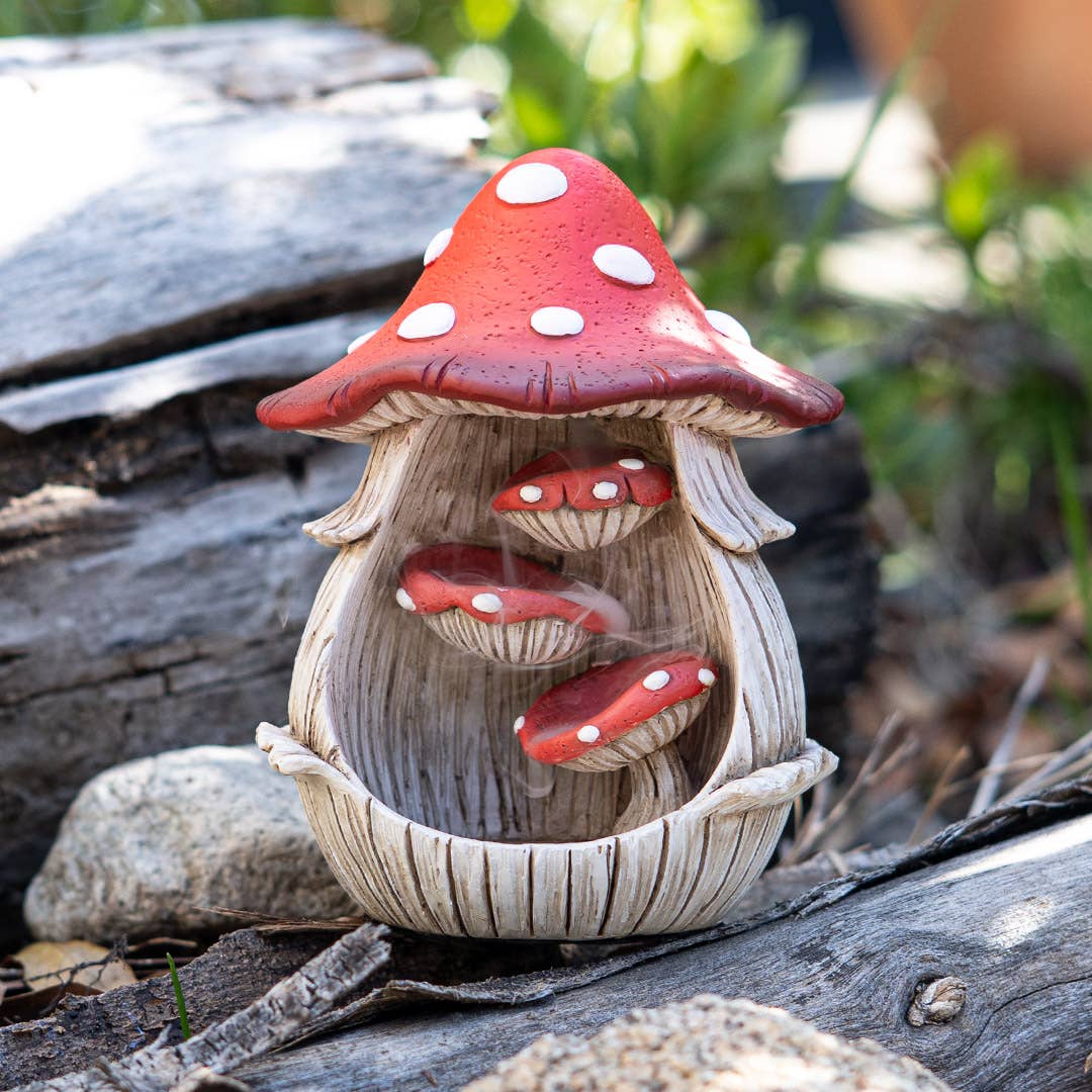 Toadstool Mushroom Backflow Waterfall Incense Burner - Spiral Circle