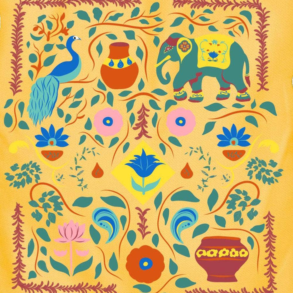 Tote Bag Recycled Cotton Ethnic Art Yellow 36 x 40cm - Spiral Circle