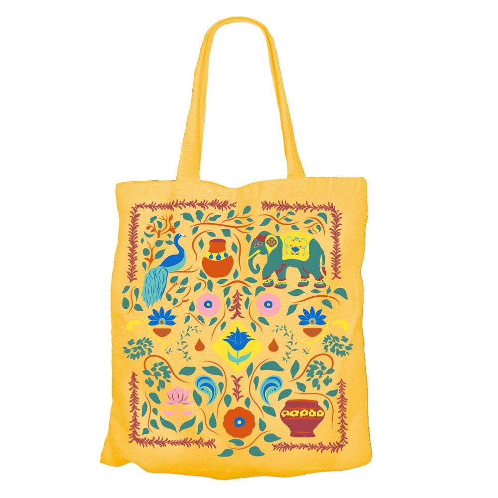 Tote Bag Recycled Cotton Ethnic Art Yellow 36 x 40cm - Spiral Circle