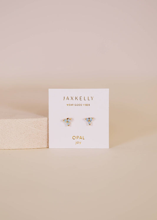 Trio Cluster Gold Earrings - Fire Opal - Spiral Circle
