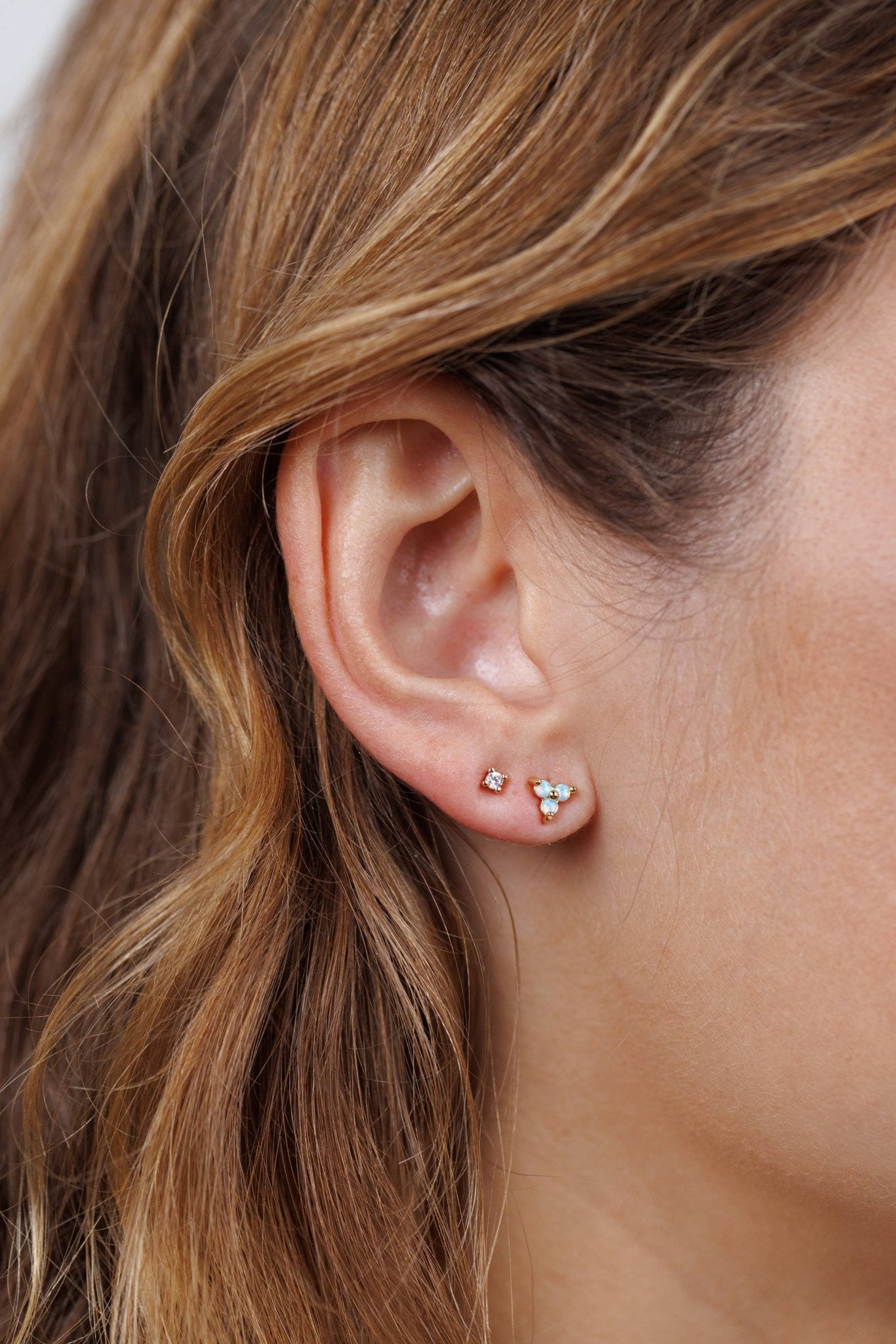 Trio Cluster Gold Earrings - Fire Opal - Spiral Circle