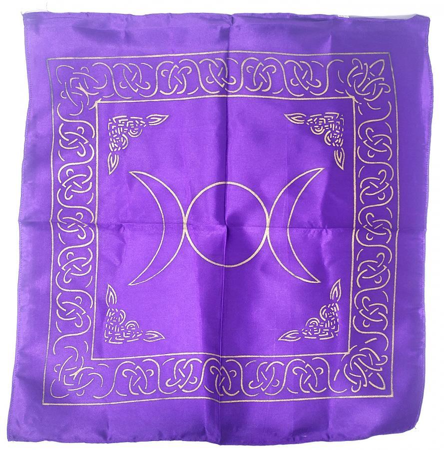 Triple Moon Altar Cloth Golden print on Purple Satin 21x21