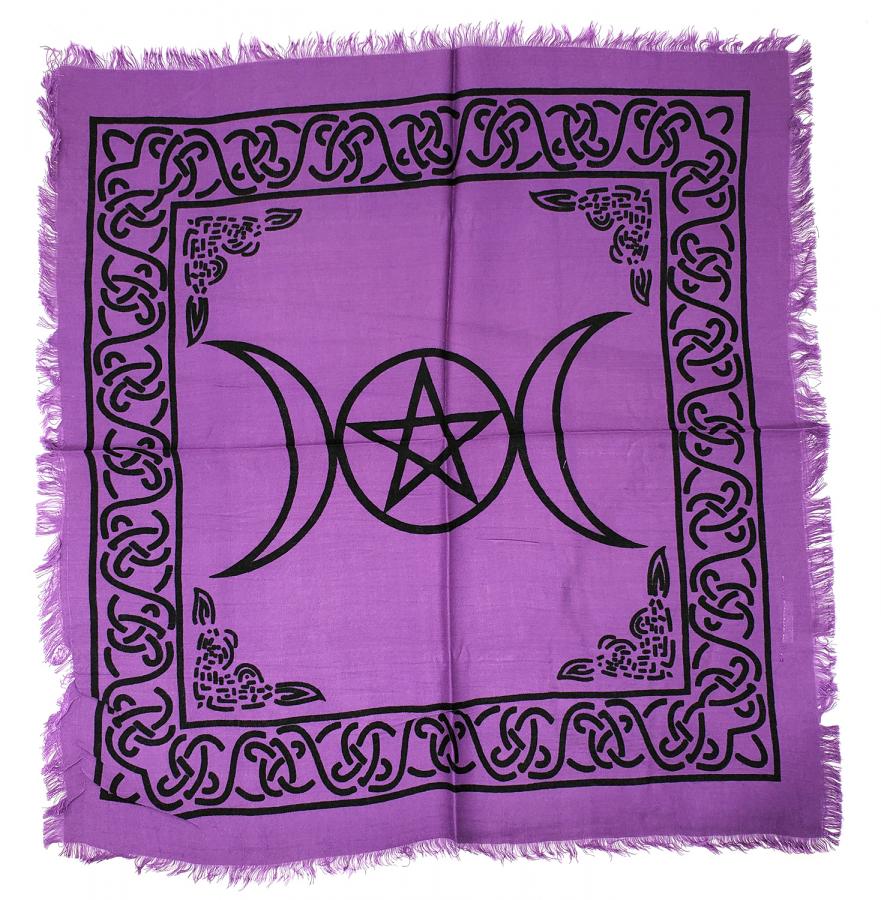 Triple Moon Pentagram Altar Cloth 18x18" Purple/black - Spiral Circle