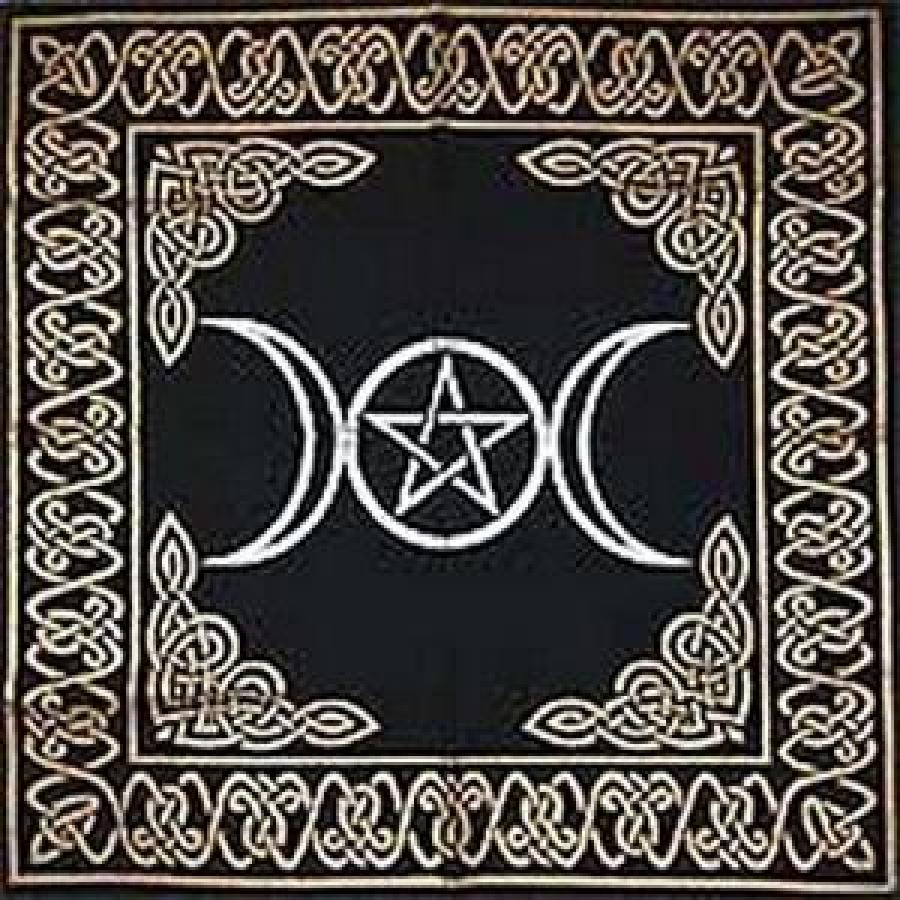 Triple Moon With Pentagram Altar Cloth - 24" x 24" - Spiral Circle