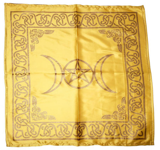 Triple Moon with Pentagram Altar Cloth Golden - Spiral Circle