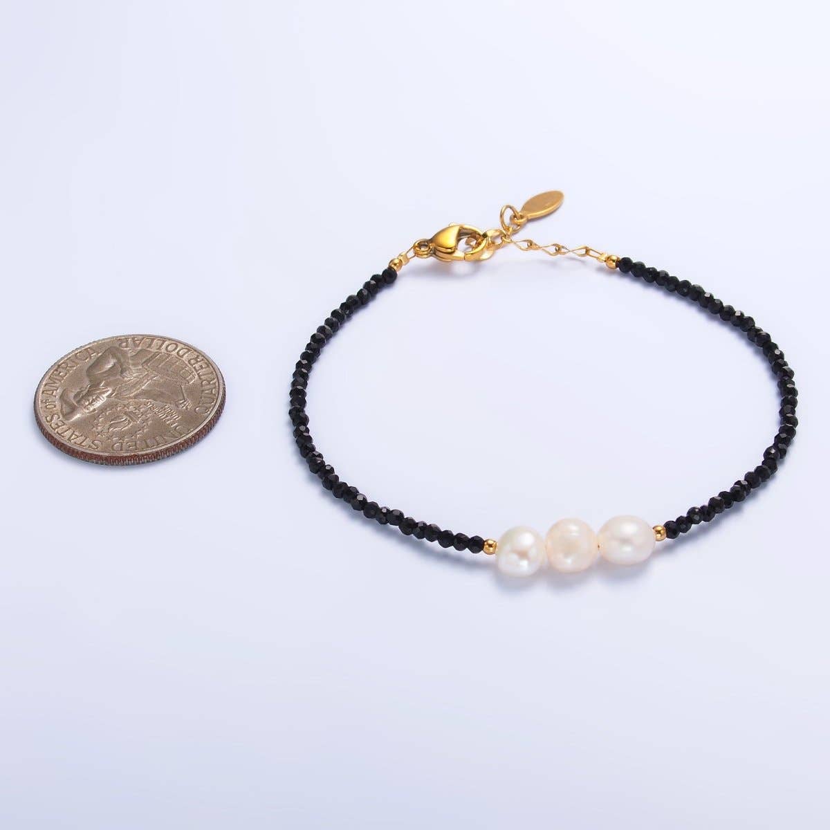 Triple Shell Pearl Onyx Gemstone Bracelet - Spiral Circle