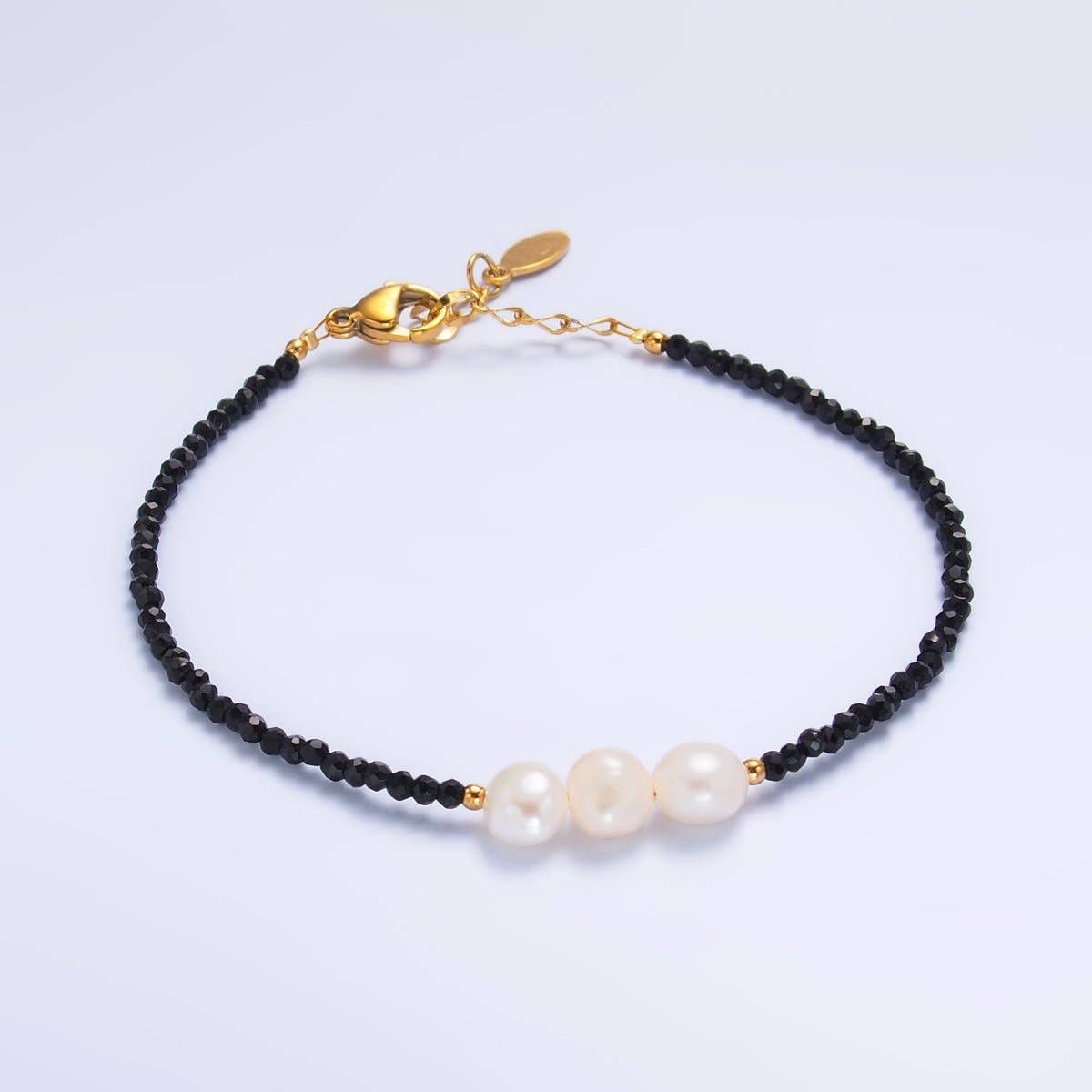Triple Shell Pearl Onyx Gemstone Bracelet - Spiral Circle