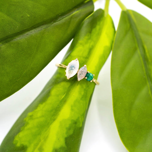 Triple Stone Brass Ring - Spiral Circle