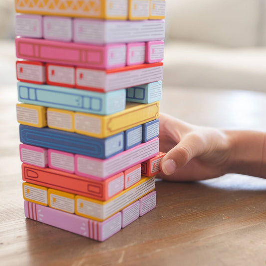 Tumbling Book Stack - Wooden Block Stacking & Balance Game - Spiral Circle