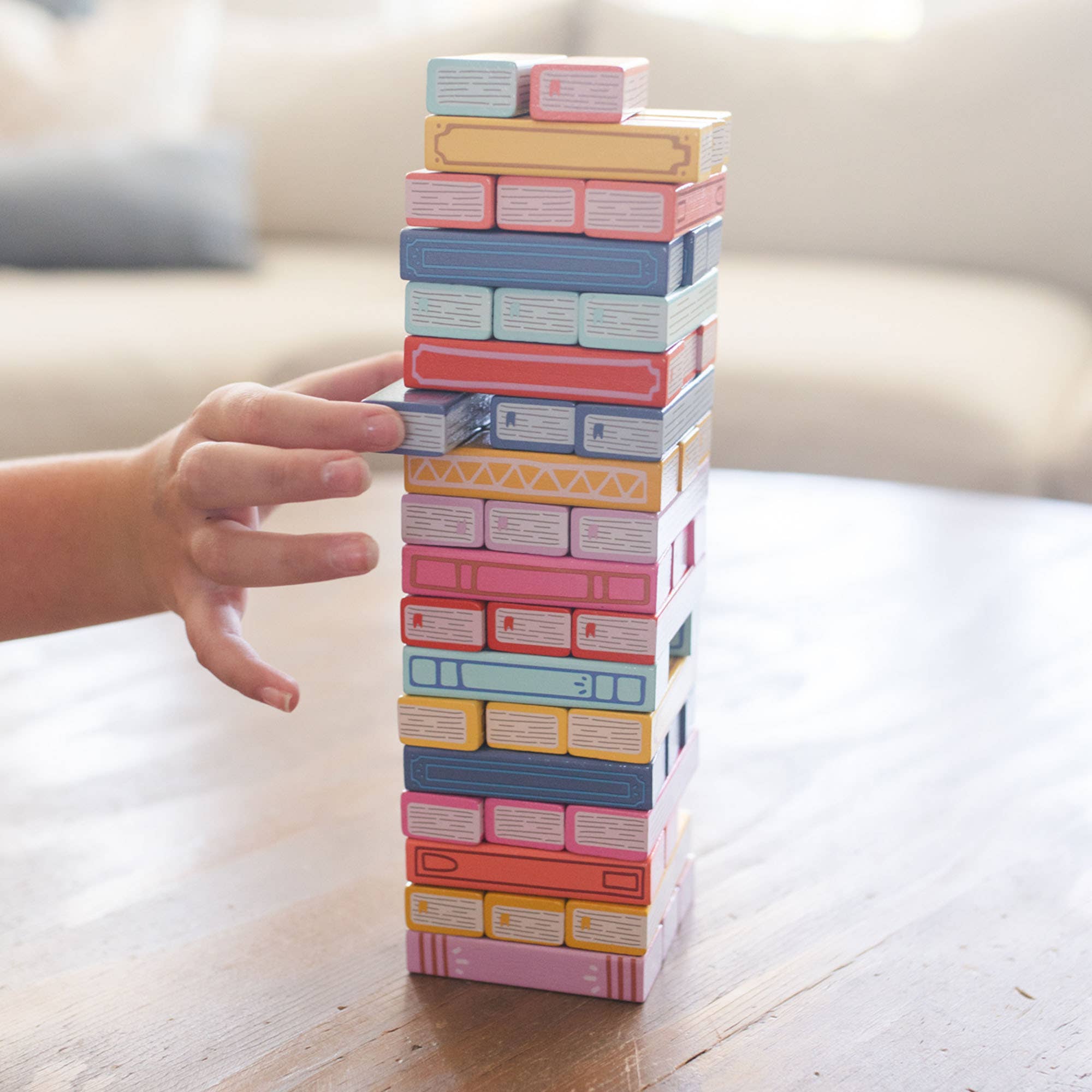 Tumbling Book Stack - Wooden Block Stacking & Balance Game - Spiral Circle