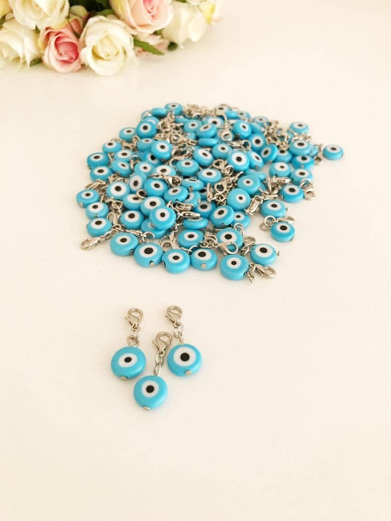 Turqouise Evil Eye Charm - Spiral Circle
