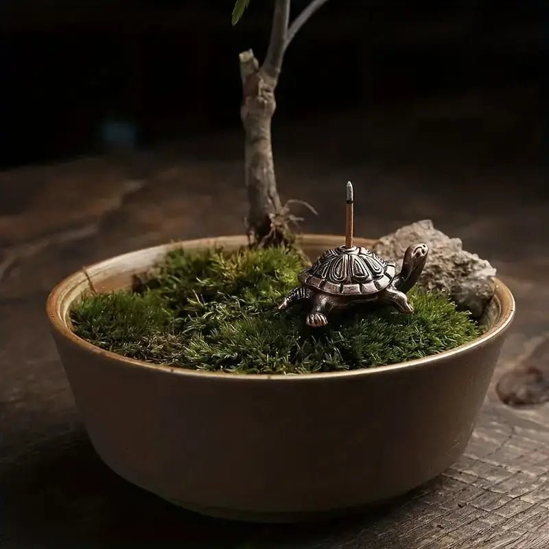 Turtle Mini Incense Holder Bronze - Spiral Circle